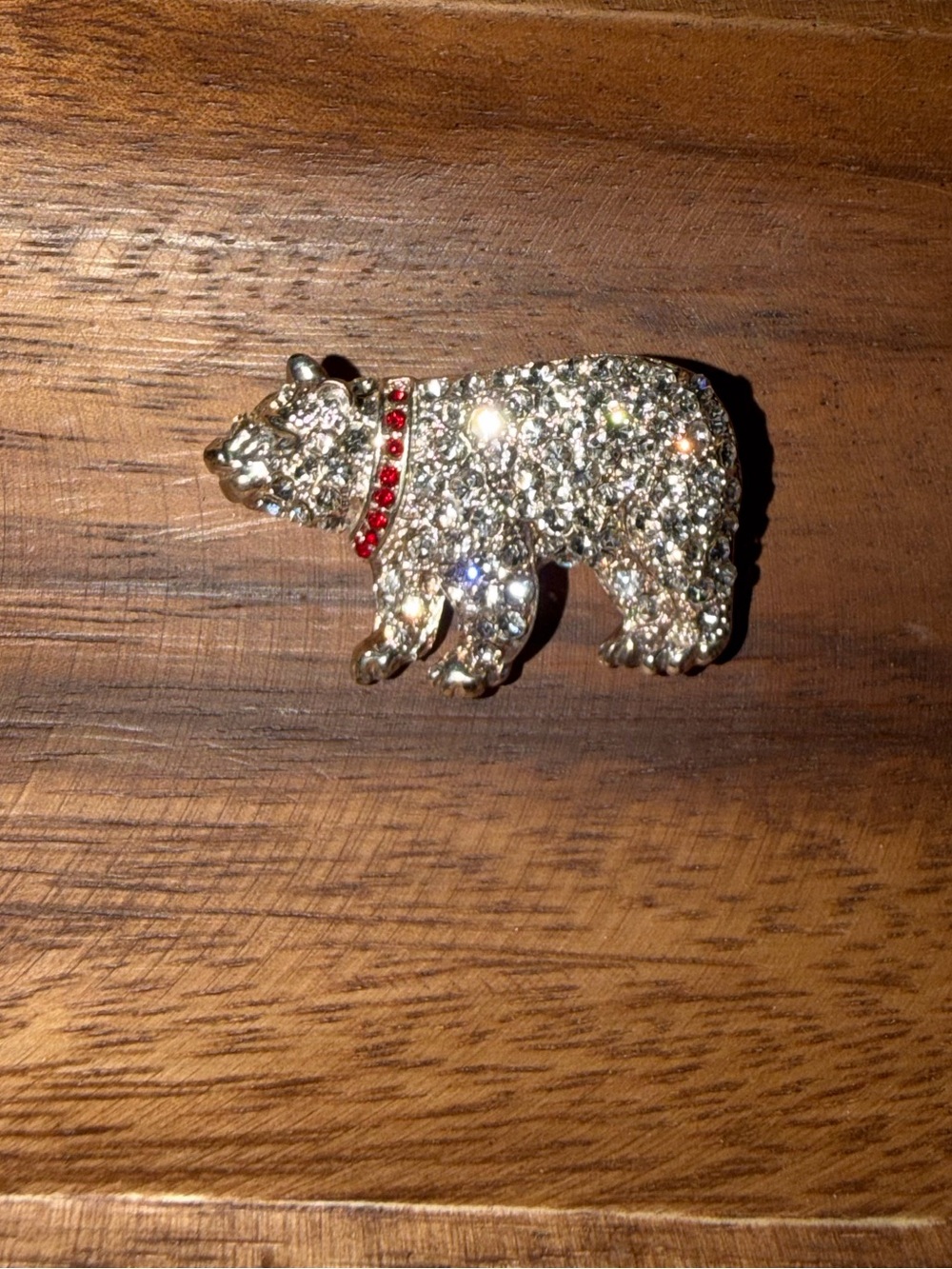 Vintage Gold-Tone Bear Pin with Red Accents